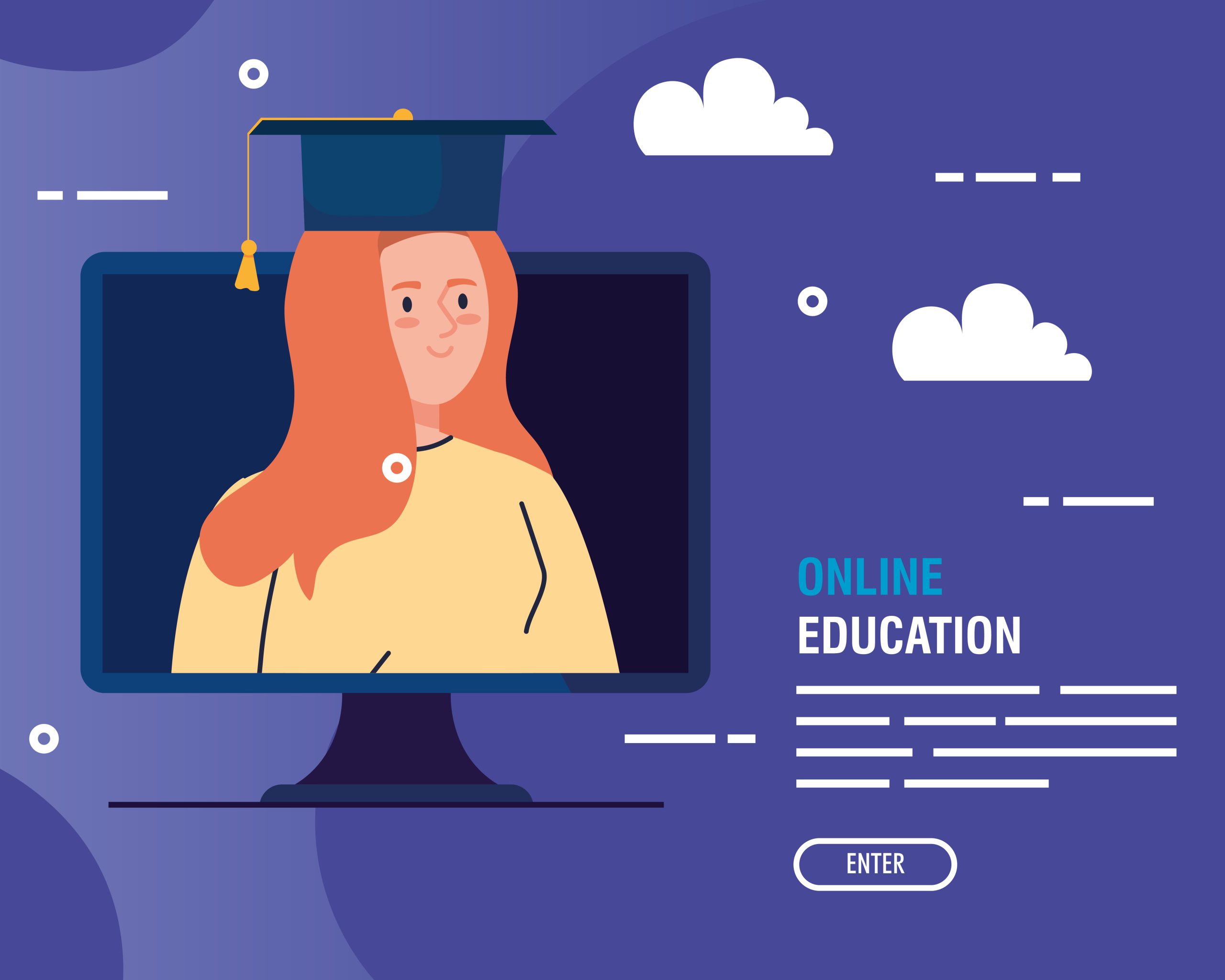 graduate woman in education online by computer vector illustration design